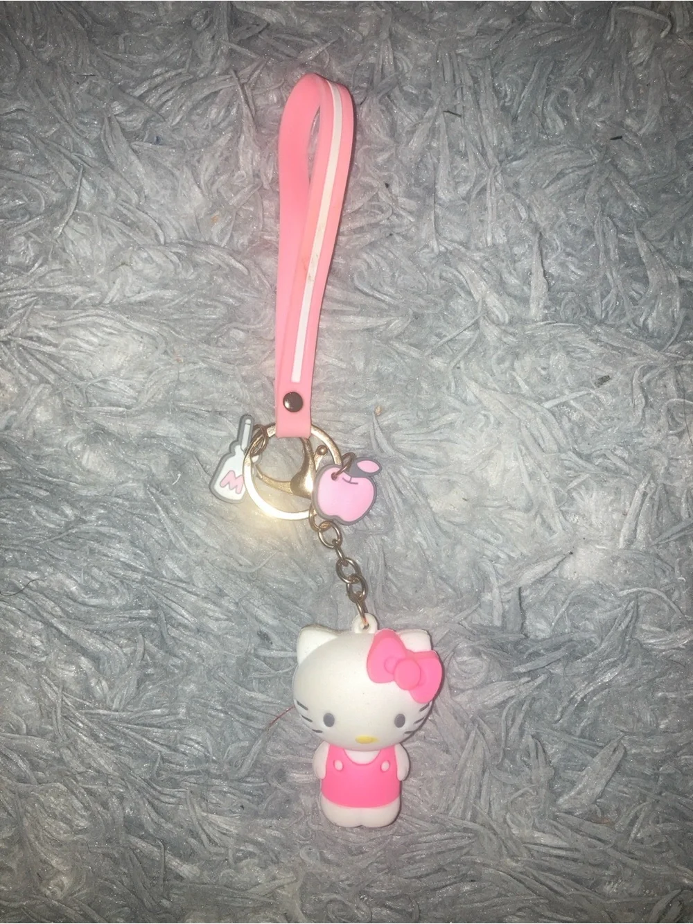 Sanrio Hello Kitty White and Pink Silicone Strap Keychain Charm